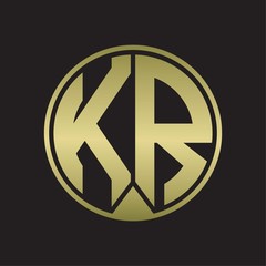 KR Logo monogram circle with piece ribbon style on gold colors