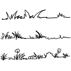hand drawn doodle grass illustration with cartoon style vector