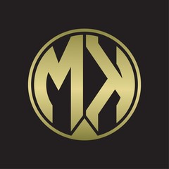 MK Logo monogram circle with piece ribbon style on gold colors