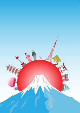 Travel postcard, tour advertising of Japan. Vector illustration © nuruddean