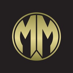 MM Logo monogram circle with piece ribbon style on gold colors