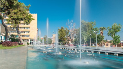 Obraz premium Singing and dancing fountains timelapse on the Republic Square. Antalya, Turkey