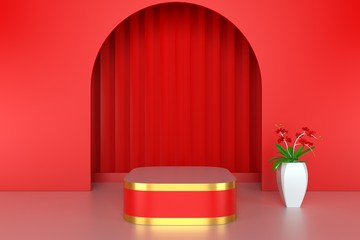 Abstract background red color concept showcase for product 3d render.