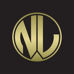 NL Logo monogram circle with piece ribbon style on gold colors