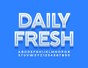Vector modern logo Daily Fresh. 3D creative Font. White Alphabet Letters and Numbers