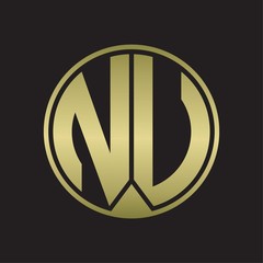 NU Logo monogram circle with piece ribbon style on gold colors