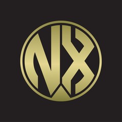 NX Logo monogram circle with piece ribbon style on gold colors