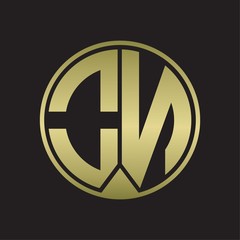 ON Logo monogram circle with piece ribbon style on gold colors