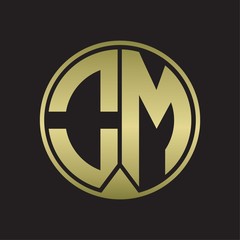 OM Logo monogram circle with piece ribbon style on gold colors