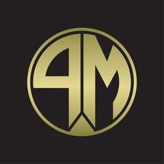 PM Logo monogram circle with piece ribbon style on gold colors
