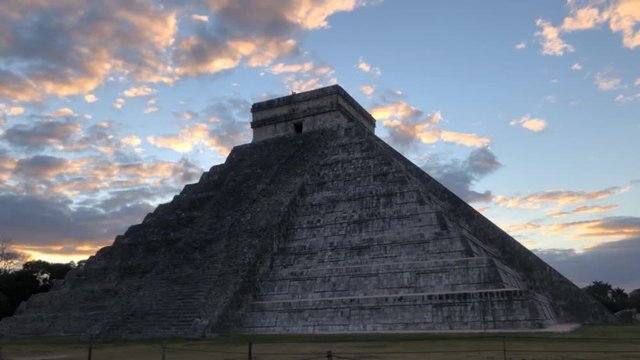 Mexico: Mayan Pyramid Kukulcan Temple in Silhouette, Chichen Itza