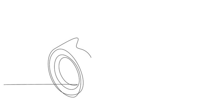 Self drawing simple animation of single continuous one line drawing of DSLR camera. Drawing by hand, black lines on a white background.