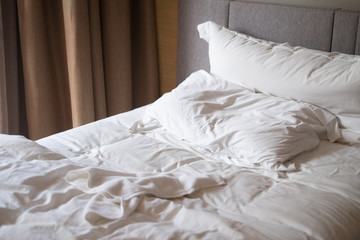 Fototapeta na wymiar Wrinkle messy blanket in bedroom after waking up