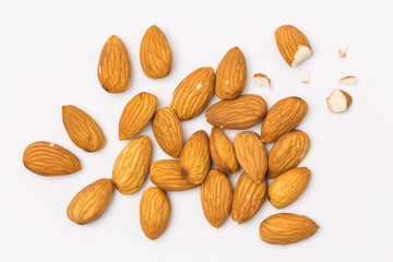 Top view Almonds isolated on white background