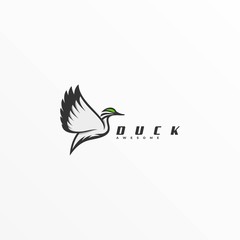 Vector Logo Illustration Duck Flying Line Art Style