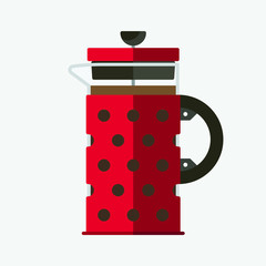 red stainless steel coffee french press flat design icon vector