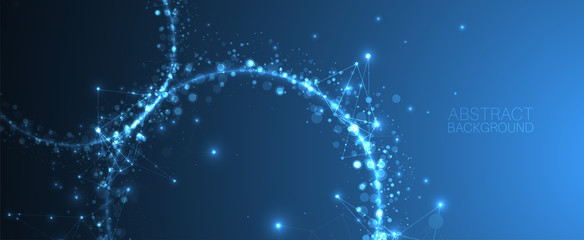 Abstract vector background, scientific direction, with glowing circles and chaotic spots on it.