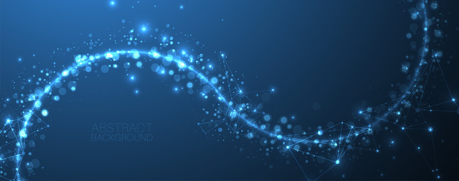 Abstract vector background, scientific direction, with glowing circles and chaotic spots on it.