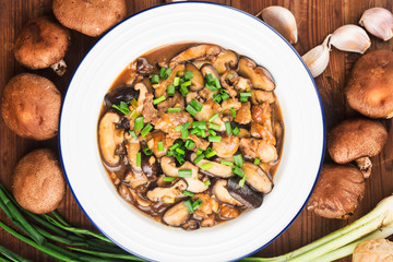 Chinese food, and shiitake mushroom stir fried with chicken