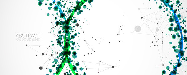 Abstract vector background, scientific direction, with green circles and chaotic spots on it.