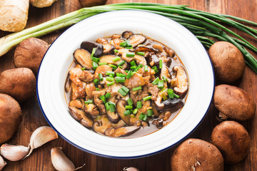 Chinese food, and shiitake mushroom stir fried with chicken
