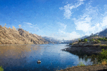 Obraz premium Impressionistic Style Artwork of Early Dawn Breaking in the Heart of Hells Canyon