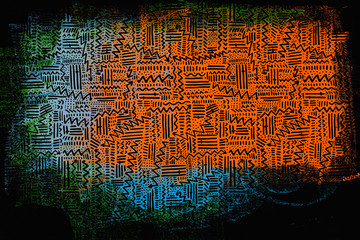 Modern multicolor spotted pop art digital composition with lines, dots and arrows.