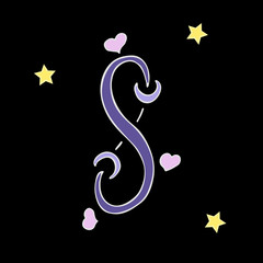 Greeting card night sky with stars, hearts and moons. International Women's Day.