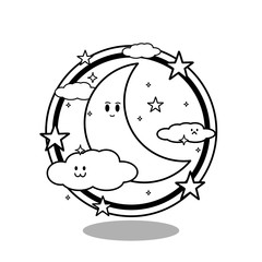 coloring page ,vector moon cloud and star night time outline