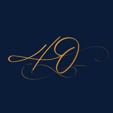 Handwriting celebrating, anniversary of number 40, 40th year anniversary, Luxury duo tone gold brown for invitation card, backdrop, label or stationary