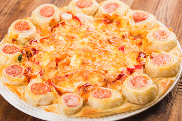 Seafood Italian Pizza on wooden table