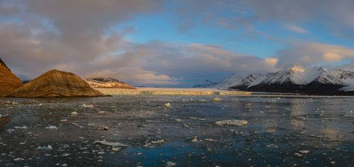 Beautiful Arctic landscape at sunset time.