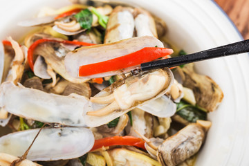 stir fried razor clams of chinese food，