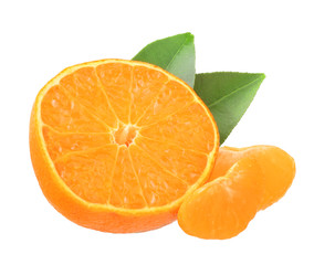 Tangerine slices isolated on the white background.