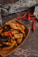 Terong Balado, Indonesian food. Fried eggplant with chili sauce
