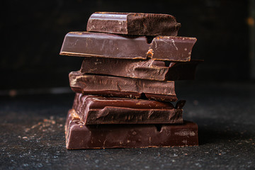 chocolate delicious cocoa dessert, pieces of sweets, menu concept. food background top view. copy...