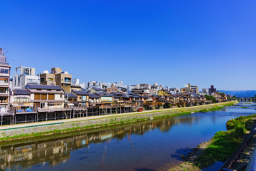 Fototapeta na wymiar Landscape of Kamogawa Kawadoko in Kyoto city Japan 