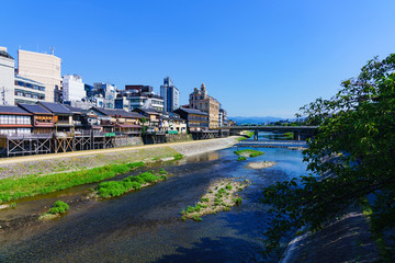 Landscape of Kamogawa Kawadoko in Kyoto city Japan	