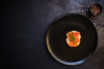 sandwich salmon smorrebrod delicious snack seafood fish, pescatarian menu concept. food background. top view. copy space