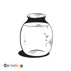 Glass jar for canning and storage full of water. Vector coloring book.