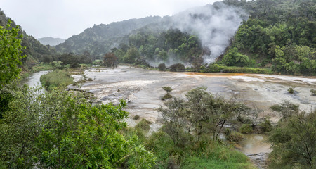 creek and steaming pool at Waimangu valley park, Rotorua, New Zealand