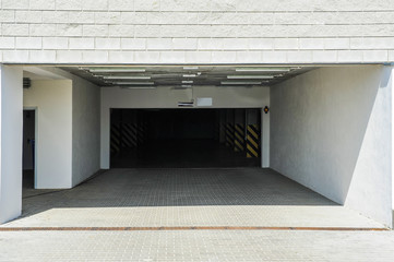 Underground garage entry in modern building