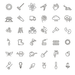 Collection of gardening vector line icons