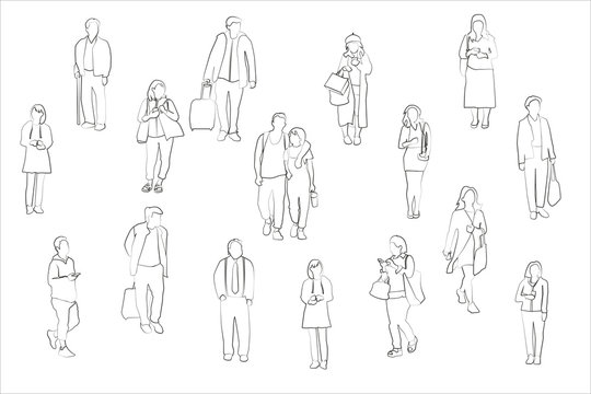 people illustration vector collection , outline drawing of people silhouettes
