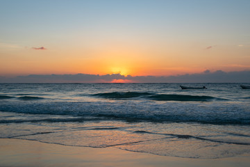 Amazing view of sunrise at Tulum beach in Mexico North America