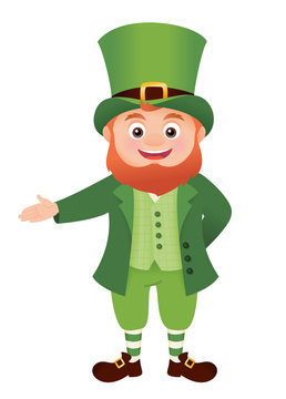 Leprechaun presenting, st. Patricks day character isolated vector