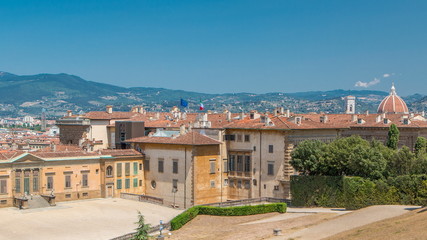 Beautiful landscape above timelapse, panorama on historical view of the Florence from Boboli Gardens Giardino di Boboli point. Italy.