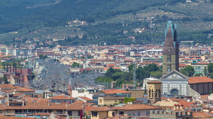 Fototapeta na wymiar Beautiful landscape above timelapse, panorama on historical view of the Florence from Boboli Gardens Giardino di Boboli point. Italy.