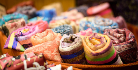 Colorful Fabric Blankets on display at market