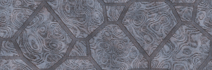 Metal grid- 3d illustration. Construction block- metallic cell. Abstract pattern- simple background design